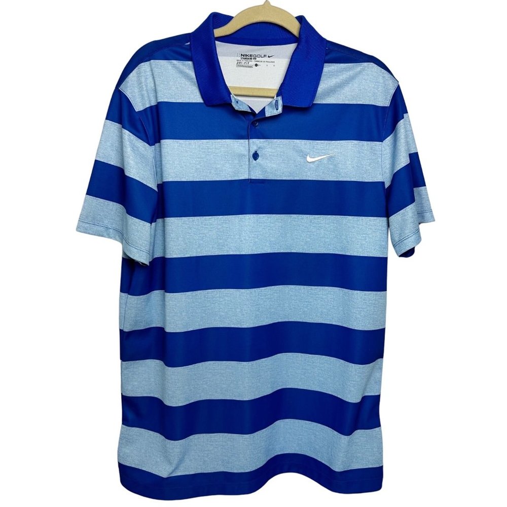 Nike | Light & Dark Blue Striped Nike Golf Standard Fit Dri-Fit Shirt | Size L